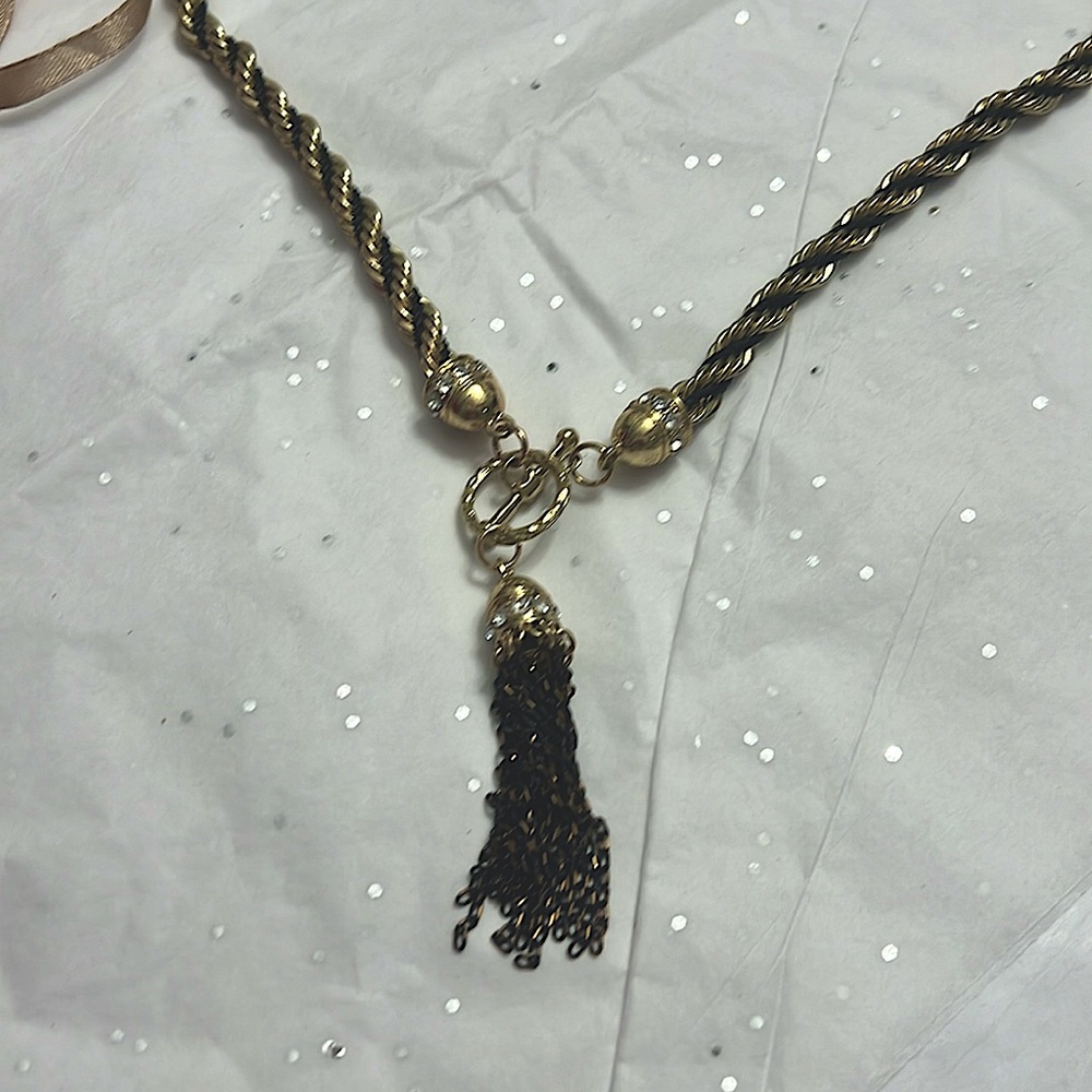 Tassel Toggle Clasp 19” Black and Gold Necklace